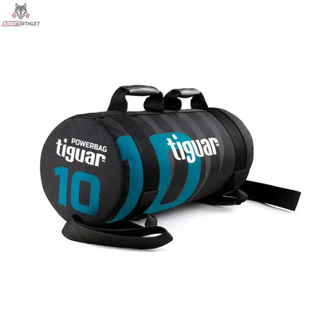 tiguar Powerbag 15 kg V3, Variante 10 kg in Schwarz mit türkiser Ziffer 10, Schrägansicht