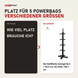 Frage und Antwort zu tiguar Powerbag-Rack 5-fach Aufbewahrung: Wie viel Platz brauche ich?