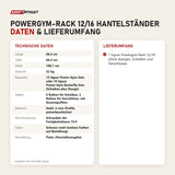 Technische Daten und Lieferumfang von tiguar Powergym-Rack 12/16 Hantelständer als Tabelle