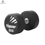 tiguar PU Kurzhantel 22,5 kg, Variante 32,5 kg, Schrägansicht mit Gewichtsangabe auf der Scheibe