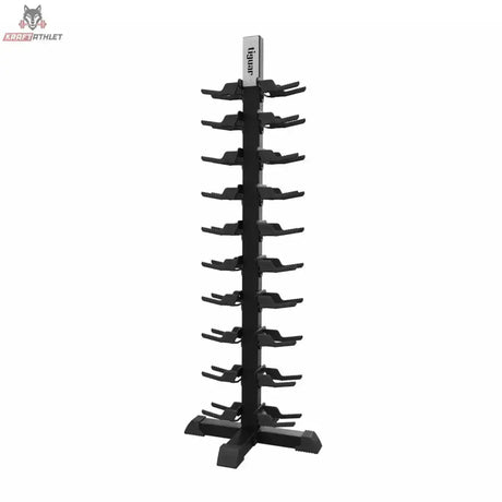 tiguar PU Kurzhantel-Rack 1–10 kg – Frontansicht des leeren schwarzen Ständers mit Ablagearmen