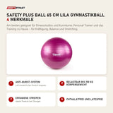 tiguar Safety Plus Ball 65 cm Lila Gymnastikball mit 4 Merkmalen: Anti-Burst-System, Belastbar bis 150 kg Körpergewicht, Erhabene Streifen, Phthalatfrei und latexfrei