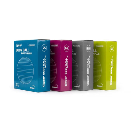 tiguar Safety Plus Ball 65 cm Lila Gymnastikball, vier Verpackungen in verschiedenen Farben
