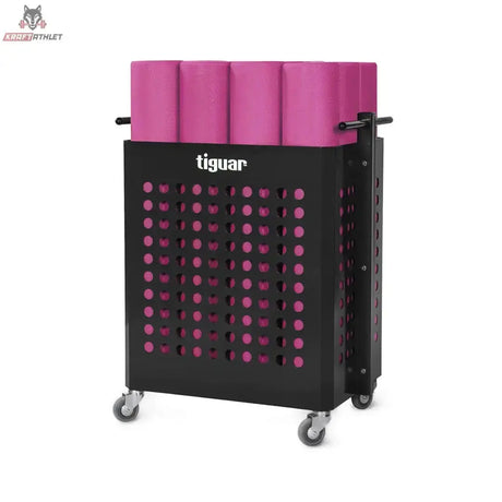 tiguar Smart Line Aufbewahrungswagen fahrbar, schwarzer Lochblechwagen mit pinken Matten und Rollen