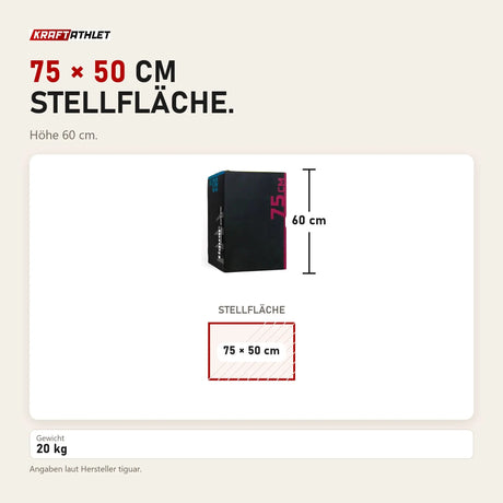 Maßbild tiguar Trainings Soft Box 3 in 1 Plyobox: Stellfläche 75 × 50 cm, Höhe 60 cm