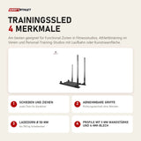tiguar Trainingssled mit 4 Merkmalen: Schieben und Ziehen, Abnehmbare Griffe, Ladedorn Ø 50 mm, Profile mit 3 mm Wandstärke und 4-mm-Blech