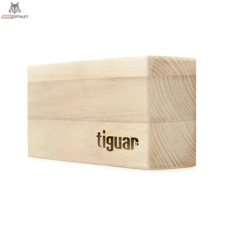 tiguar Yoga Block Holz, Seitenansicht eines einzelnen Blocks mit eingebranntem Logo