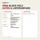Technische Daten und Lieferumfang von tiguar Yoga Block Holz als Tabelle
