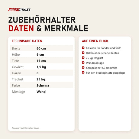 Technische Daten und Merkmale von tiguar Zubehörhalter als Tabelle