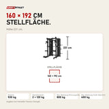 Maßbild Titanium Strength B500 PRO Smith Machine mit Doppelpulley und Rack: Stellfläche 160 × 192 cm, Höhe 231 cm