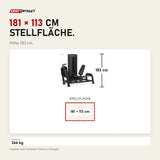 Maßbild Titanium Strength Black Series Horizontale Beinpresse: Stellfläche 181 × 113 cm, Höhe 183 cm