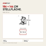 Maßbild Titanium Strength Black Series IsoLateral Geneigte Schulterpresse: Stellfläche 186 × 146 cm, Höhe 192 cm
