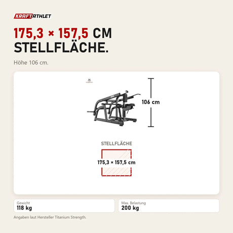 Maßbild Titanium Strength Black Series Seated Dip Maschine: Stellfläche 175,3 × 157,5 cm, Höhe 106 cm