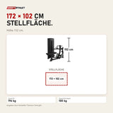 Maßbild Titanium Strength Black Series Seated Row: Stellfläche 172 × 102 cm, Höhe 152 cm