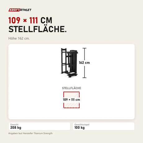 Maßbild Titanium Strength Black Series Standing Calf Raise: Stellfläche 109 × 111 cm, Höhe 162 cm