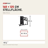 Maßbild Titanium Strength Black Series Trizeps Dips: Stellfläche 168 × 125 cm, Höhe 152 cm