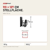 Maßbild Titanium Strength Black Series Vertikale Brustpresse: Stellfläche 113 × 127 cm, Höhe 152 cm