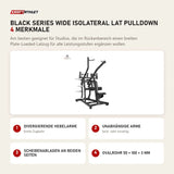 Titanium Strength Black Series Wide IsoLateral Lat Pulldown mit 4 Merkmalen: Divergierende Hebelarme, Unabhängige Arme, Scheibenablagen an beiden Seiten, Ovalrohr 50 × 100 × 3 mm