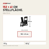 Maßbild Titanium Strength Elite Series Abduktorenmaschine: Stellfläche 152 × 61 cm, Höhe 155 cm