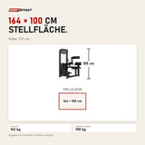 Maßbild Titanium Strength Elite Series Bauchmuskelmaschine: Stellfläche 164 × 100 cm, Höhe 155 cm