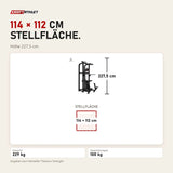 Maßbild Titanium Strength Elite Series Klimmzug-Dipsmaschine: Stellfläche 114 × 112 cm, Höhe 227,5 cm