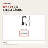 Maßbild Titanium Strength Elite Series Latzugmaschine: Stellfläche 137 × 82 cm, Höhe 215 cm