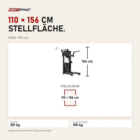 Maßbild Titanium Strength Elite Series Multi Hip: Stellfläche 110 × 156 cm, Höhe 164 cm