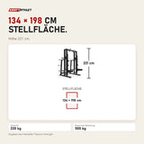 Maßbild Titanium Strength Elite Series Multipower Smith Machine + Rack Plus: Stellfläche 134 × 198 cm, Höhe 221 cm