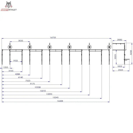 Titanium Strength Functional Wall RIG T5, technische Zeichnung mit Maßen der Wandmontage