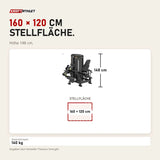 Maßbild Titanium Strength Genesis Series Beinstrecker: Stellfläche 160 × 120 cm, Höhe 148 cm