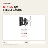 Maßbild Titanium Strength Genesis Series Einarmige Trizeps-Dips: Stellfläche 131 × 120 cm, Höhe 148 cm