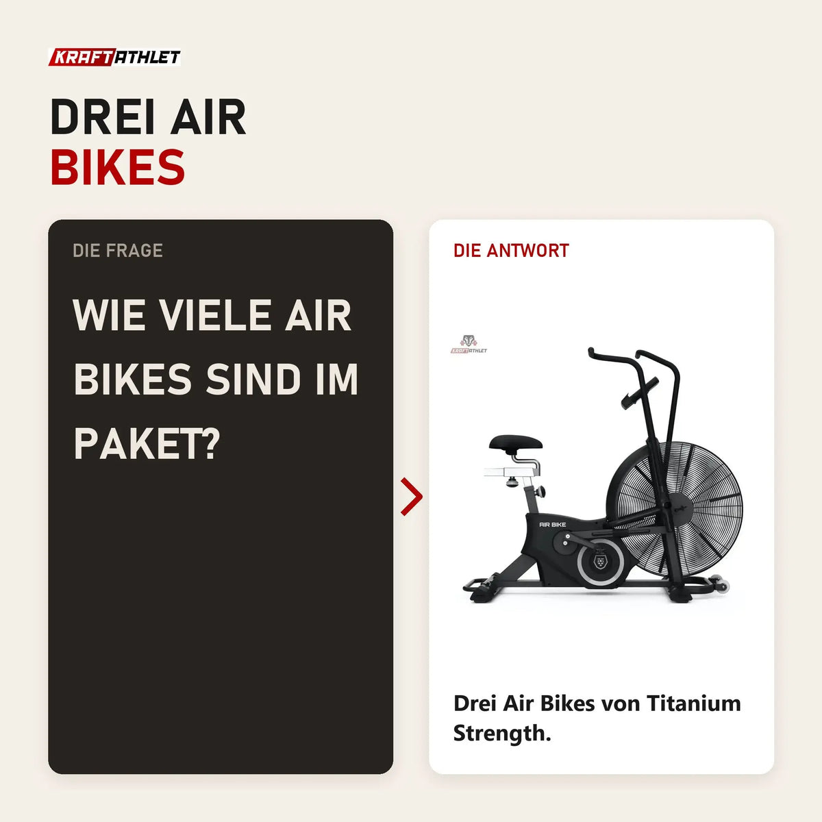Frage und Antwort zu Titanium Strength Pack 3 Air Bikes: Wie viele Air Bikes sind im Paket?