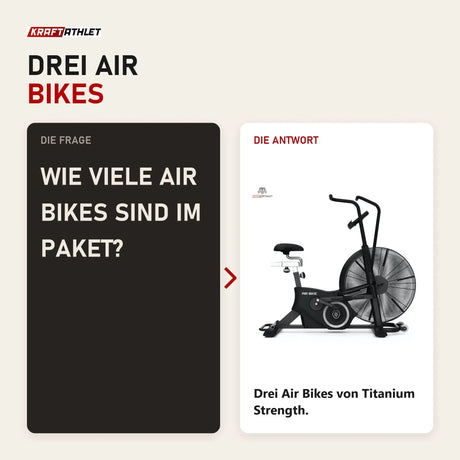 Frage und Antwort zu Titanium Strength Pack 3 Air Bikes: Wie viele Air Bikes sind im Paket?