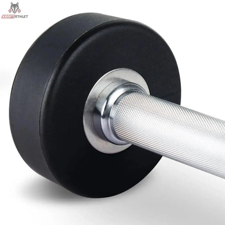 Titanium Strength Pro-PU-Kurzhantelset 2,5–25 kg mit Rack – Detail des verchromten Griffs mit Endscheibe