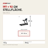 Maßbild Titanium Strength TM900 TFT Laufband mit 16-Zoll-Touchscreen: Stellfläche 197 × 92 cm, Höhe 159 cm