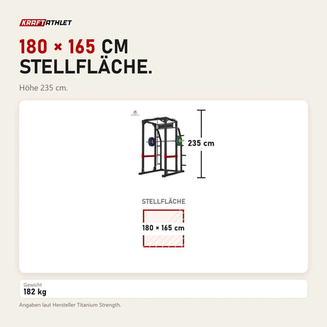 Maßbild Titanium Strength X Line HD Heavy Duty Power Rack RH90: Stellfläche 180 × 165 cm, Höhe 235 cm
