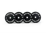 Younix Bumper Bundle 140 kg Langhantel-Set, vier Bumper Plates nebeneinander vor weißem Hintergrund