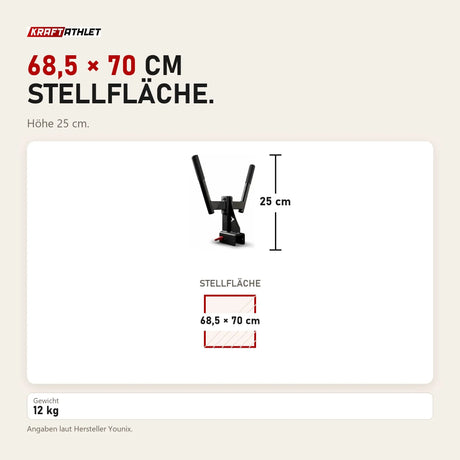 Maßbild Younix Dip Horns 2.0 Dip-Aufsatz fürs Rack: Stellfläche 68,5 × 70 cm, Höhe 25 cm