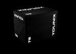 Younix Foam Box Plyo Box in schwarz vor dunklem Hintergrund, Ansicht von oben mit Höhenangaben auf den Seiten