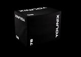 Younix Foam Box Plyo Box in schwarz vor dunklem Hintergrund, Ansicht von oben mit Höhenangaben auf den Seiten