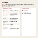 Technische Daten und Lieferumfang von Younix Lat-Maschinen-Kit mit Latzugstange und Kniefixierung als Tabelle