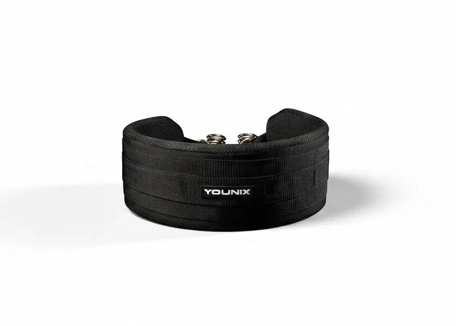 Younix Multi-Use Belt Dip- und Belt-Squat-Gürtel, schwarzer Gürtel freigestellt vor weißem Hintergrund