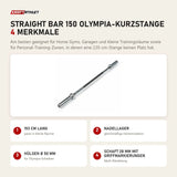 Younix Straight Bar 150 Olympia-Kurzstange mit 4 Merkmalen: 153 cm lang, Nadellager, Hülsen Ø 50 mm, Schaft 28 mm mit Griffmarkierungen