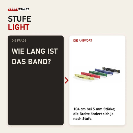 Frage und Antwort zu Younix Widerstandsband Light Fabric Band: Wie lang ist das Band?
