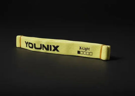 Younix Widerstandsband Medium Fabric Band, Detail der Stoffstruktur am gelben X-Light-Band der Serie