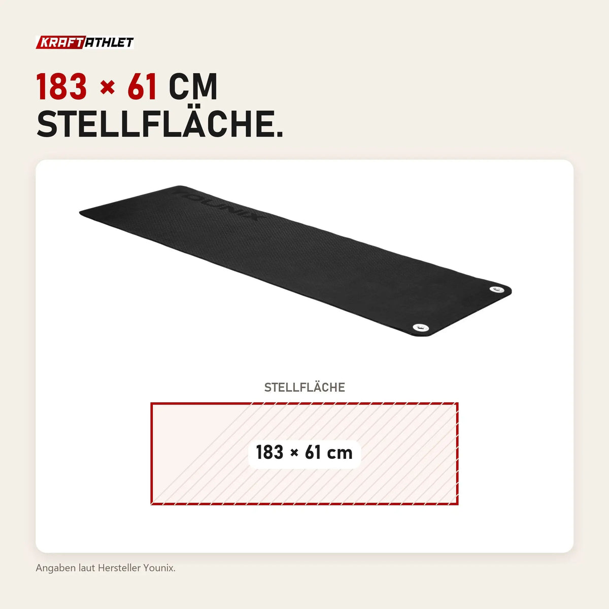 Maßbild Younix Workout Mat Trainingsmatte: Stellfläche 183 × 61 cm